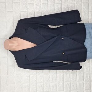 ESCADA Navy Double Breasted Blazer with Front Pockets - New Wool and Lin…